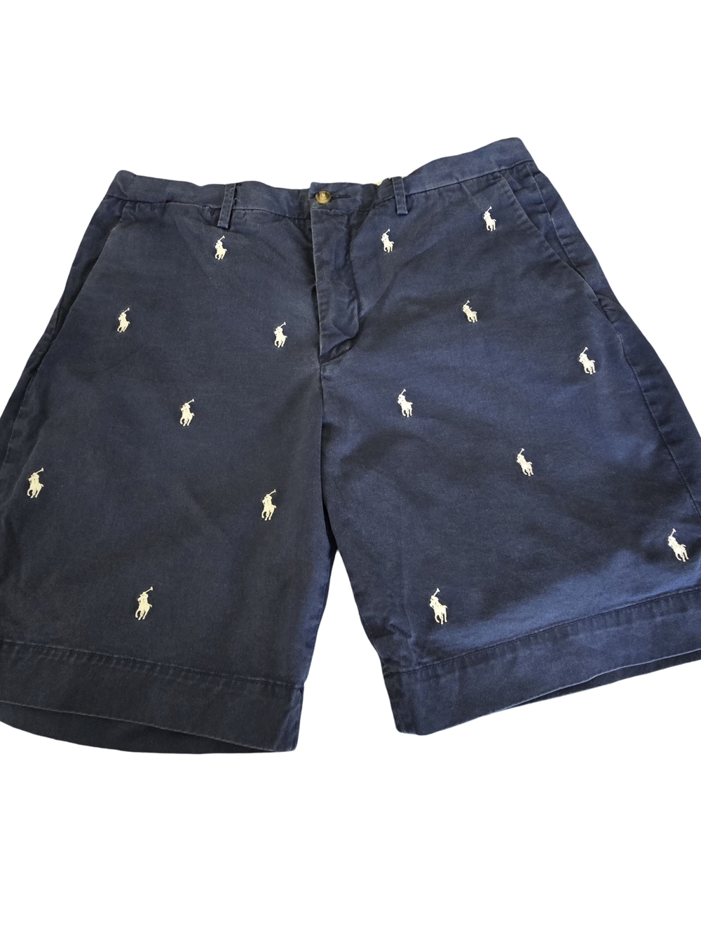 Men's Polo Ralph Lauren All-Over Embroidered Pony Chino Shorts Navy Size 33